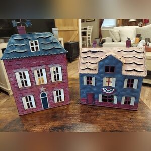 Vintage Metal Tole Candle Holder Colonial House Turning Windvane Folk Art Decor